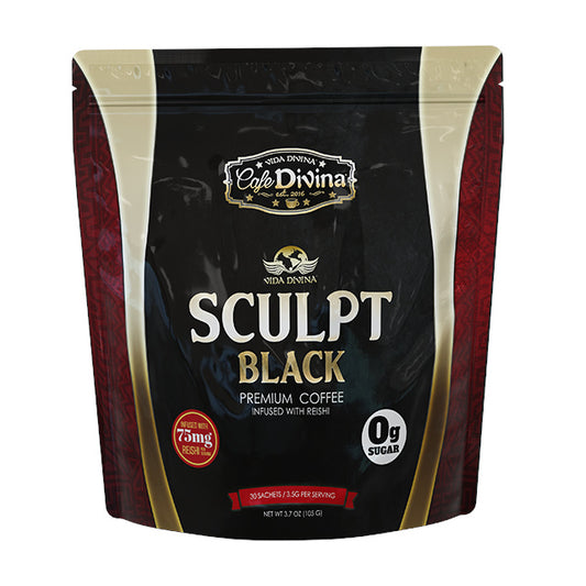 Vida Divina Sculpt Black Premium Coffee, Infused with Reishi, 3..5 Grams per serving